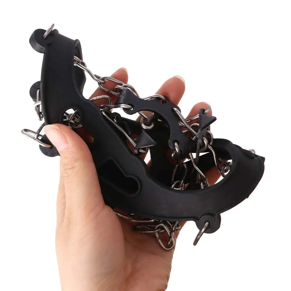 1 par de tacos de Crampones de acero inoxidable, botas de cadena, talla única, se adapta a todos los negros/naranjas, 8 dientes, funda antideslizante para zapatos con pinza de hielo de acero