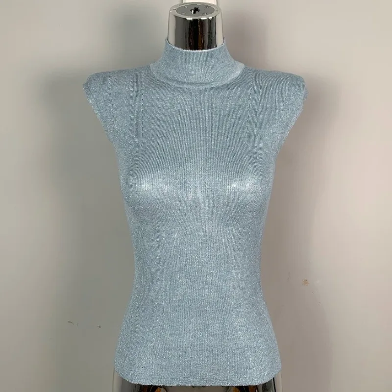 

Новинка Dongda Gate: Сексуальный облегающий вязаный топ с воротником-стойкой без рукавов, подчеркивающий фигуру, в стиле Hot Girl, для повседневной носки, Весна 2025