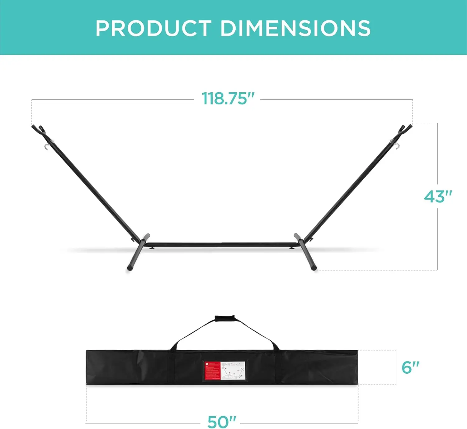 Cama de algodón de estilo brasileño con soporte de acero para interiores y exteriores, con bolsa de transporte, capacidad para 2 personas, Abyss