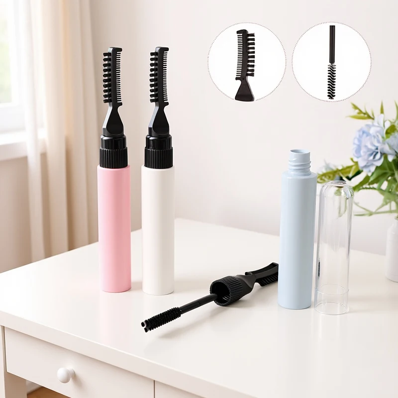 หลอดมาสคาร่าเปล่าแบบหัวแปรงคู่ 10 มล. สำหรับเติมเจลเขียนคิ้ว ขวดเจลต่อขนตา บรรจุภัณฑ์เครื่องสำอาง