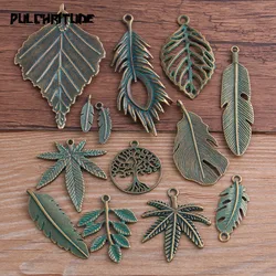 13 Styles 2-30pcs Mix Green Bronze Metal Zinc Alloy Leaves Charms Fit Jewelry Medical Plant Pendant Handmade Makings