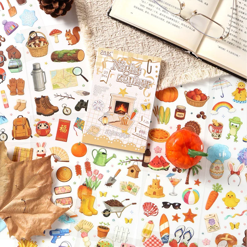 20 Sheets Daily Life Label Sticker Book, Assorted Small Tag Stickers for Journal Note Marking, Planner Tabs, Scrapbook Collage