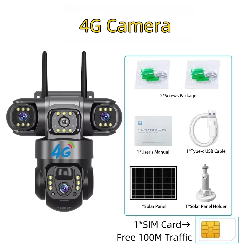 Zonnecamera met 4G SIM 15MP HD Outdoor 3 lens 3 schermen 10X zoom PIR Menselijke detectiecamera's Nachtzicht CCTV-beveiliging