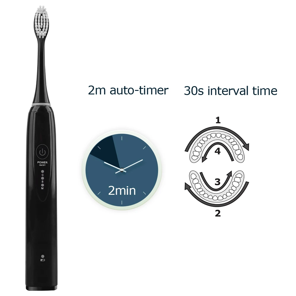 Sonic Electric Toothbrush D02B Adult Timer Brush USB Charger Rechargeable Replacement Heads Set