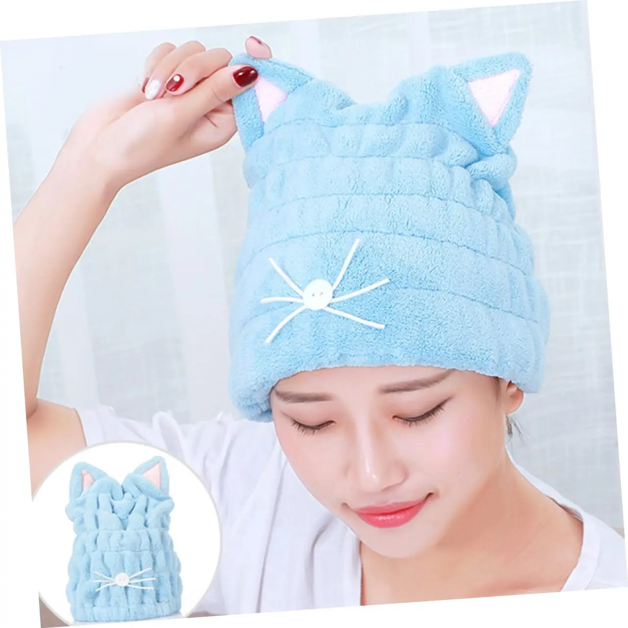 2Pcs Drying Towel Bath Towel Cap Coral Fleece Hair Towel Wrap Quick Drying Bath Cap Quick Dry Hair Towel Cat Ear Hair Cap Cute