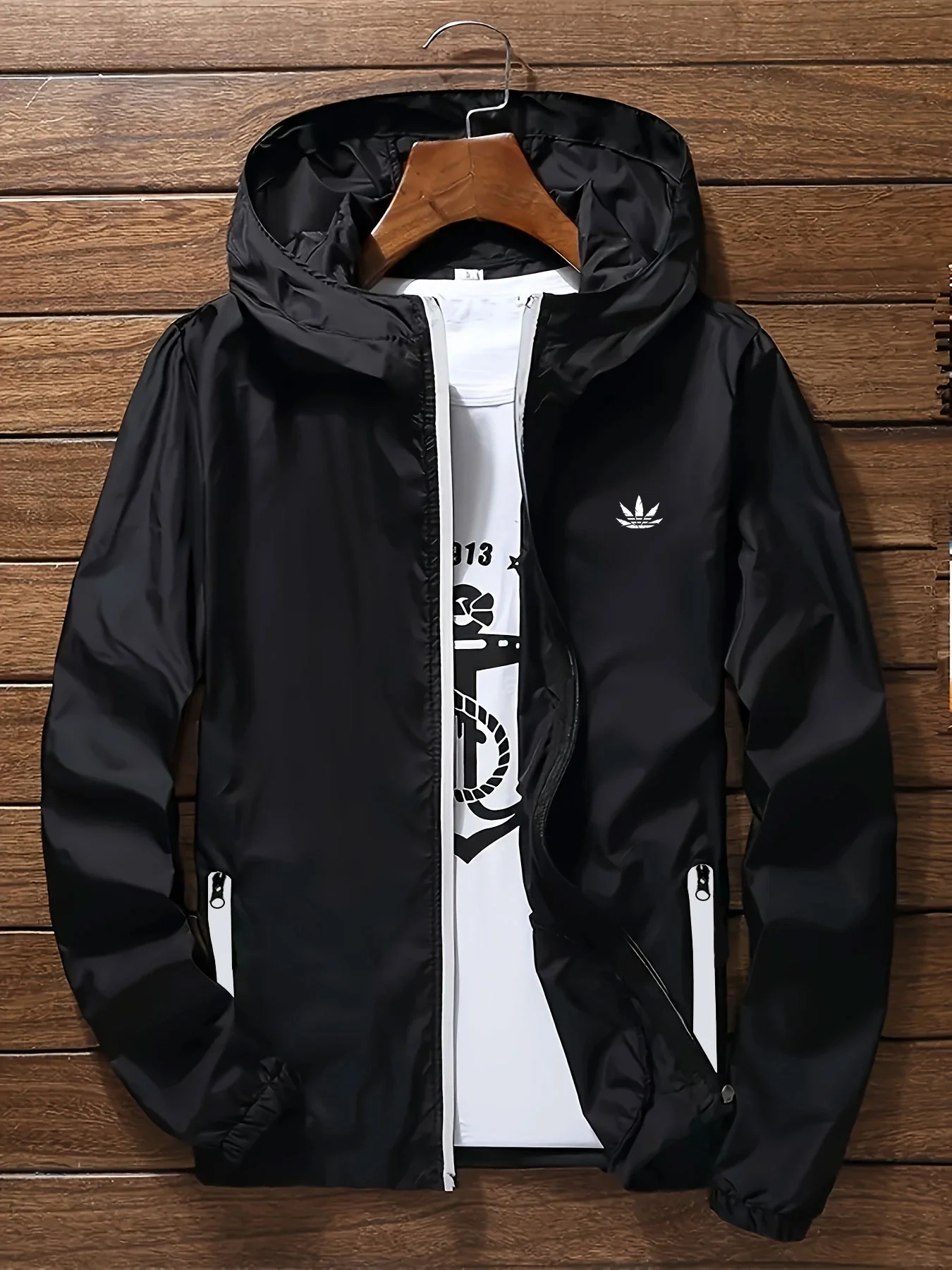 Mens Hooded Windbreaker Jacket Waterproof Lightweight Breathable Running Hiking Sports Casual Top