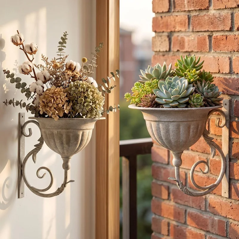 HYS country farmhouse retro wall hanging flower pot balcony garden wall decoration wall hanging flower ware old tile gray