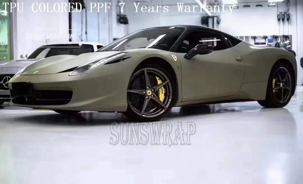 Ultra Matte Khaki Green TPU Color PPF Film - Anti-Yellowing Car Paint Shield, Heat Repair Tech for Sedan/Hatchback 5x52ft/roll