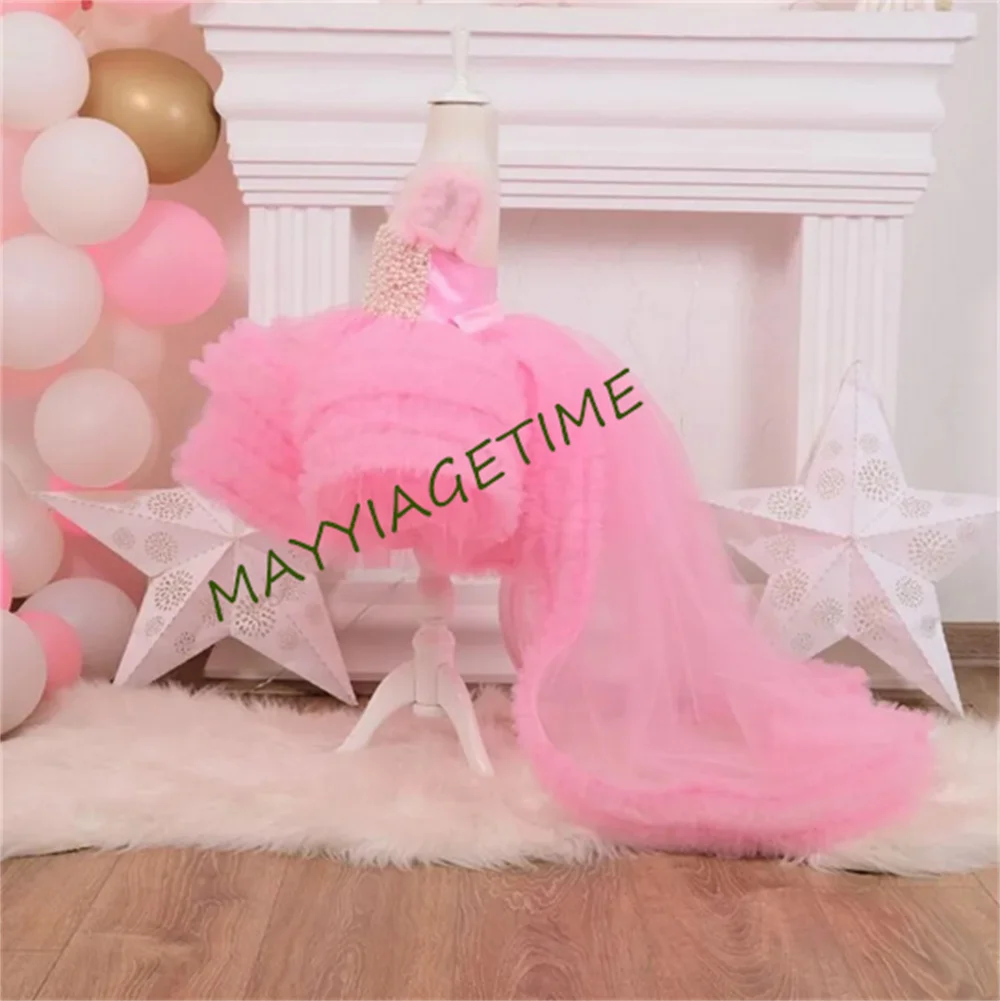 Puffy Tulle Baby Girl Birthday Dress con strascico staccabile Little Princess Flower Girl Dress Infant New Birthday Gown