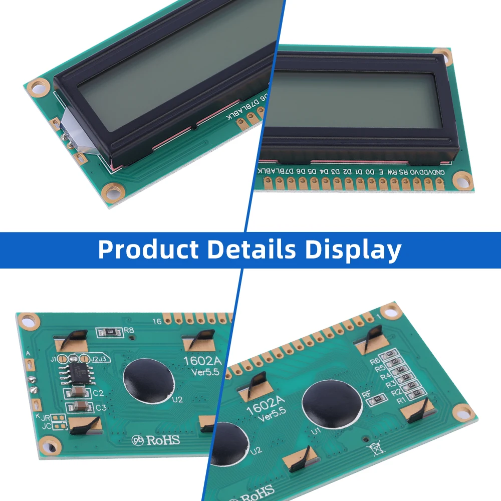 European Green Light Black Letters 1602A 3.3V LCD Display Screen 02*16 80*36*11MM Controller ST7066U Support Scheme Development