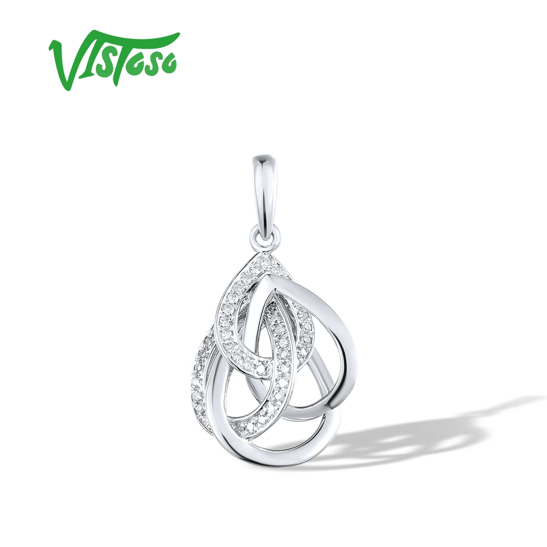 

VISTOSO Genuine 14K 585 White Gold Pendants For Women Sparkling Diamond ‌Unique Intertwined Design Anniversary Fine Jewelry