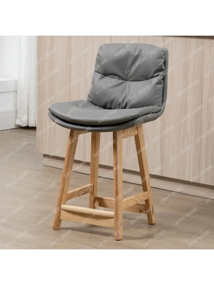 Solid wood bar chair Modern simple leather bar chair Light luxury home bar chair Designer high stool bar stool