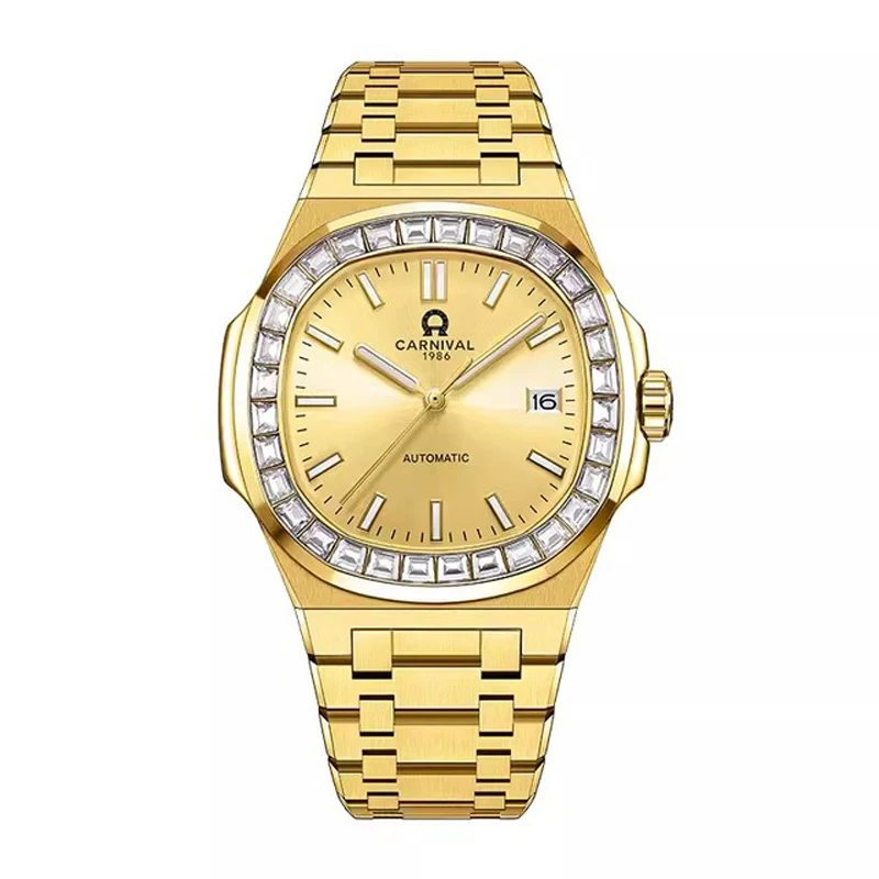 

Швейцарские роскошные мужские часы CARNIVAL Japan NH35A с автоматическим механическим механизмом, сапфировым стеклом, бриллиантами, водонепроницаемые, светящиеся, модель C8109