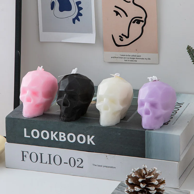 

Modern home decoration geometric skull scented candle table decoration and accessories Halloween decorative aromatic candles