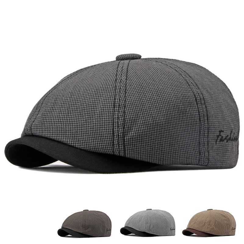 Casual Newsboy Caps Men Cotton Flat Cap Octagonal Hats Male Solid Eight Panel Berets Spring Summer Thin Herringbone Painters Hat