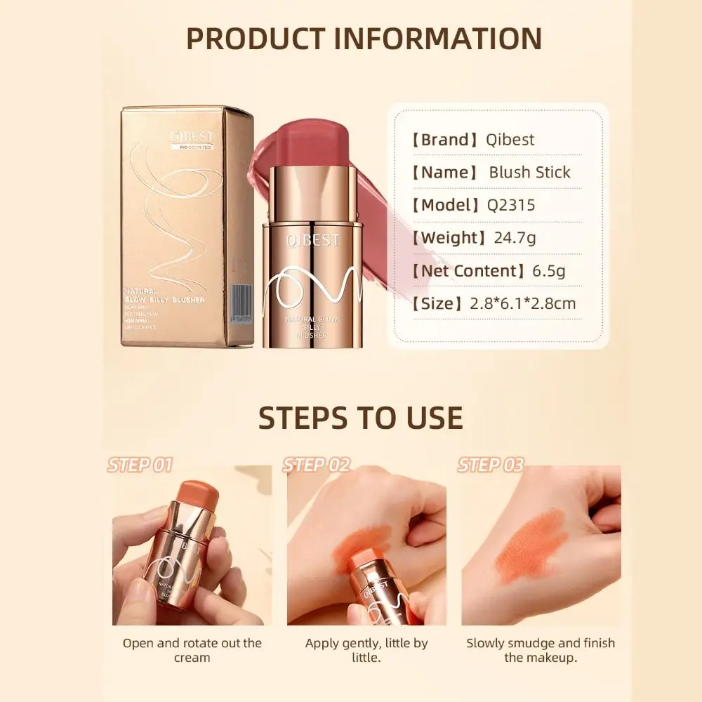 1PC 4 Colors Waterproof Facial Blush Stick Natural Cheek Rouge Silky Smooth Cheek Tint Cream Blusher Blush Stick Face Makeup