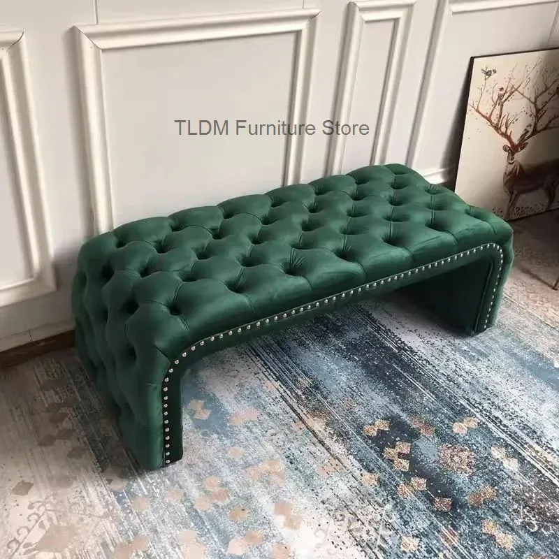 Simple Flannel Wooden Sofa Stool Convenient Entrance Hall Footstool Modern Multifunctional Luxury Art Living Room Furniture