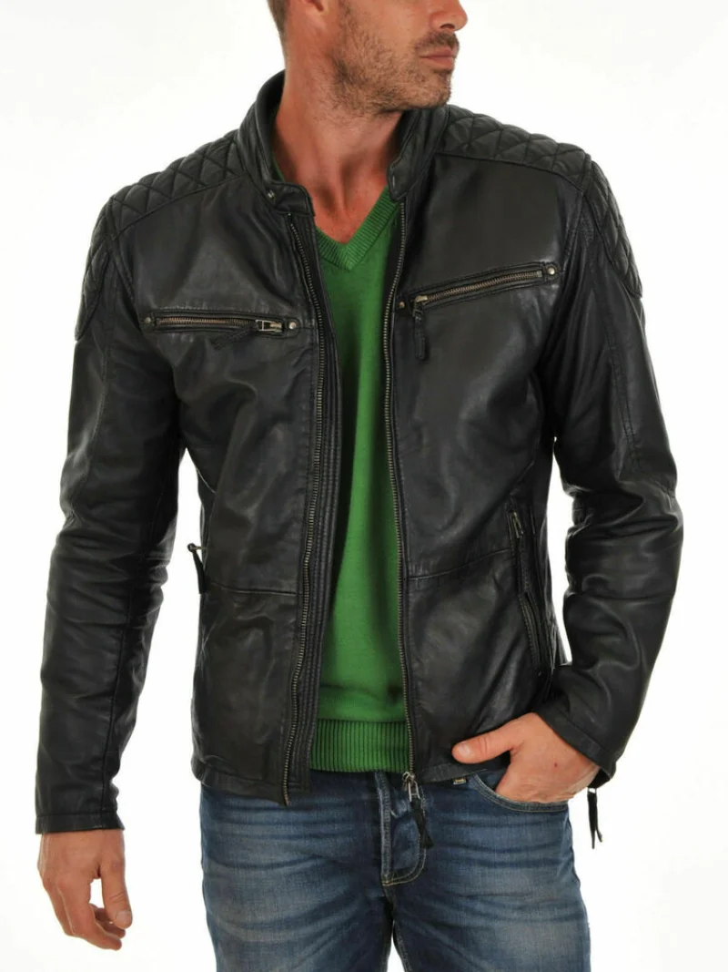 

Trendy Men Genuine Lambskin Leather Stylish Black Biker Jacket Motorcycle Coat