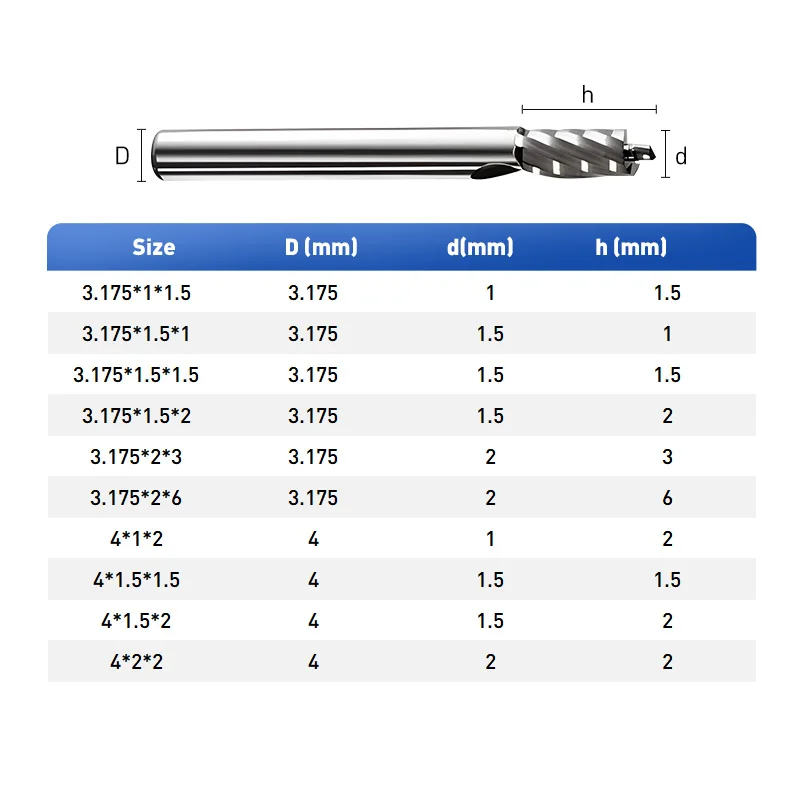 Fresa CNC de carburo sólido, una sola flauta Sin borde, cuchillo sin fin, fresadora de grabado para PVC y acrílico, 3.175mm, 4mm