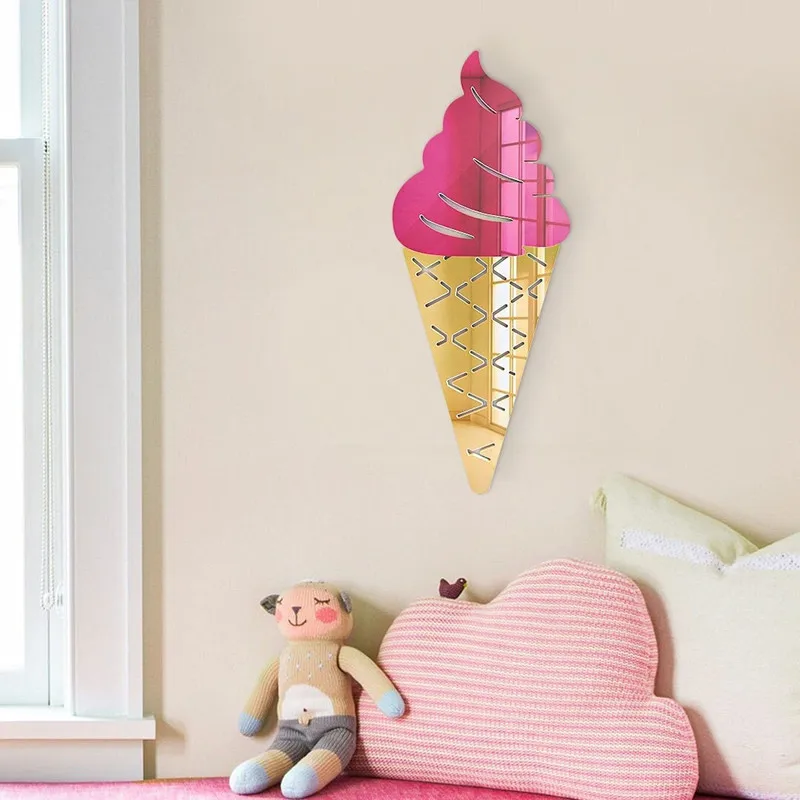 Imagem -03 - Custom Acrílico Ice Cream Cone Sign Wall Art Espelho para o Quarto do Miúdo Decoração de Armários Decoração do Partido do Berçário 3d