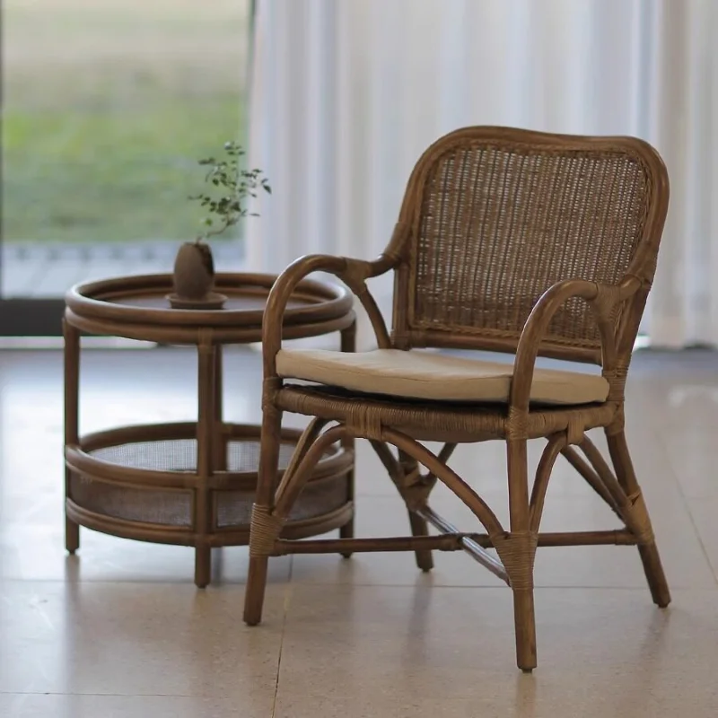 Single coffee table seat combination high backrest hand-woven chair casual