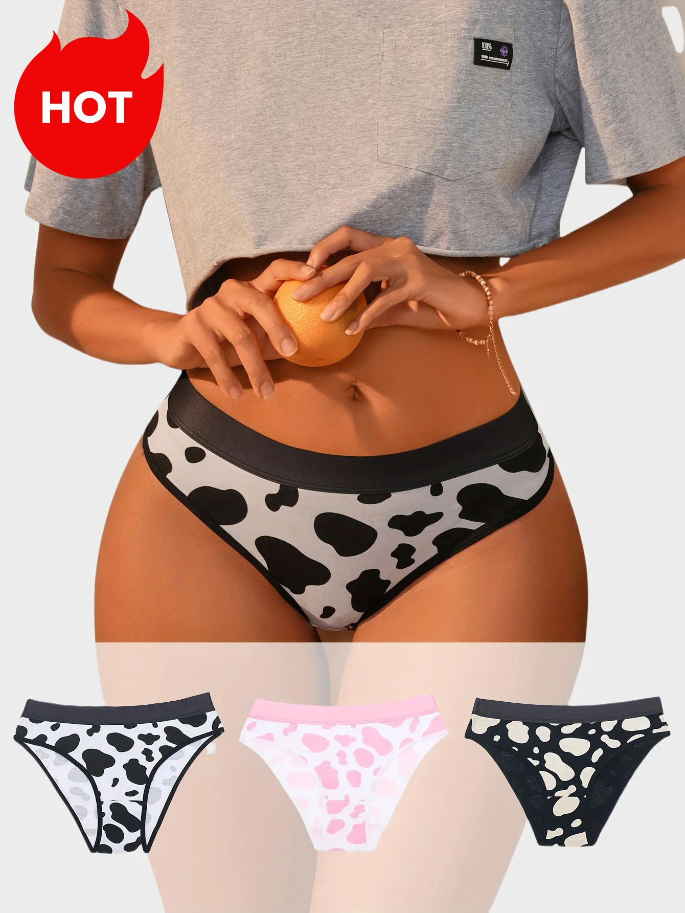 

3 пары смешанных пудровых сине-черных молочных принтов, удобные хлопковые женские треугольные трусики с внутренней промежностью, трусики для девочек без живота