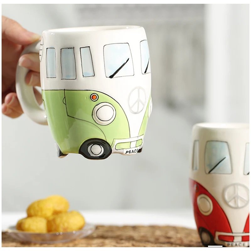 Hand-made Ceramic Cup Chocolate Milk Cup Small Animal Mug Cartoon Bus Milk Tea Cup Children Cute Girl