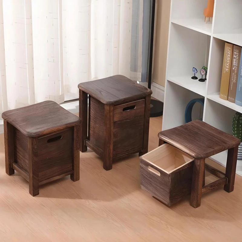 Solid Wood Small Stool Mini Bench for Living Room Tea Table Seat Storage Footstool Thickened Durable Load-Bearing Home Furniture