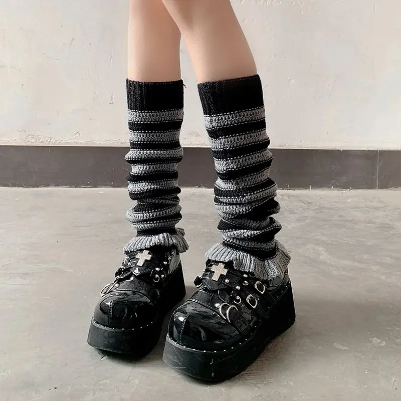 

Goth Gyaru Spicy Girl Stripe Harajuku Leg Warmer Y2k Student Fashion Emo Versatile Leg Covers Jk Uniform Lolita Female Stockings