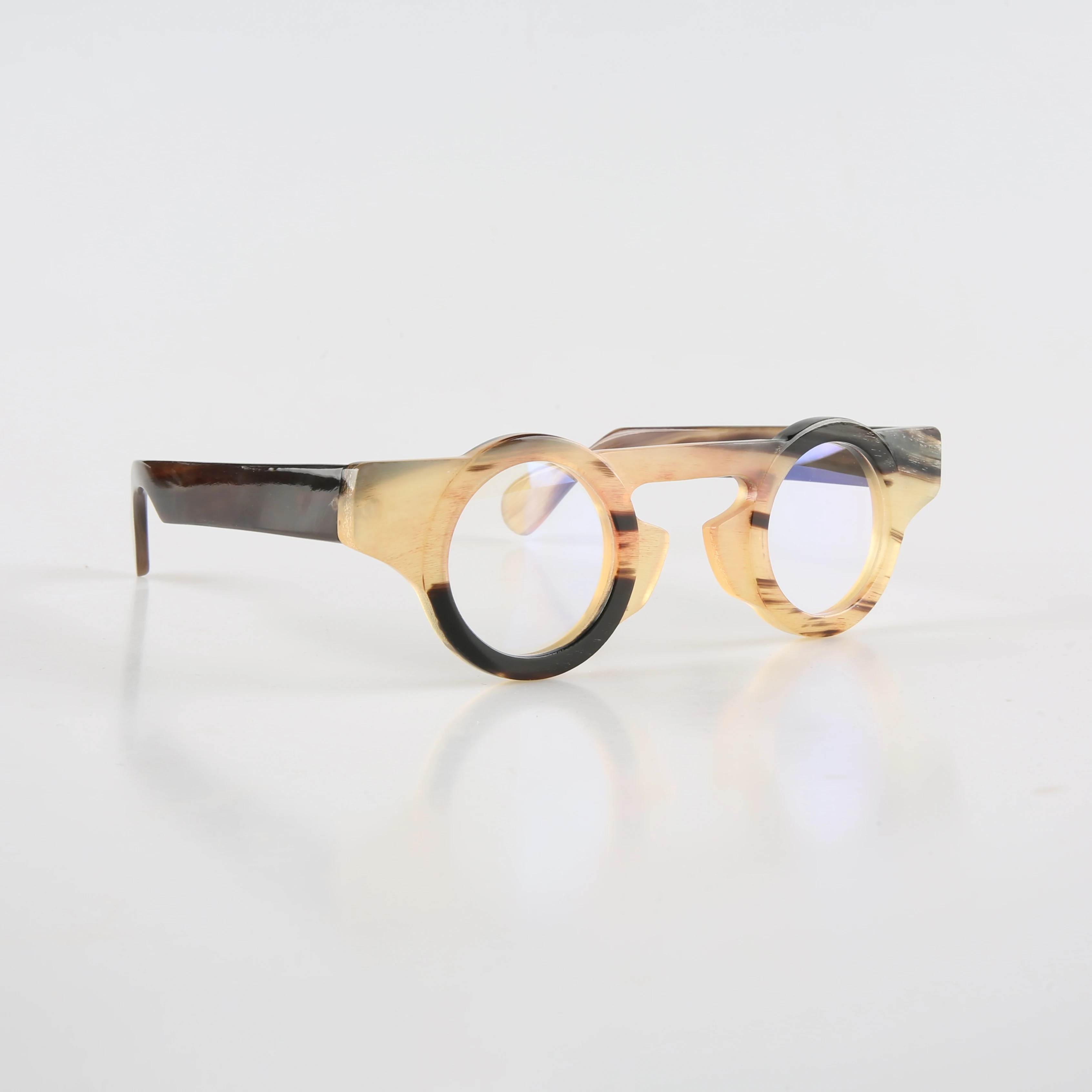 

Man's Glasses Frames Unique Round Vintage Retro Stripes Myopia Eyeglasses Handmade Honey Horn Prescription Eyeglass Frames