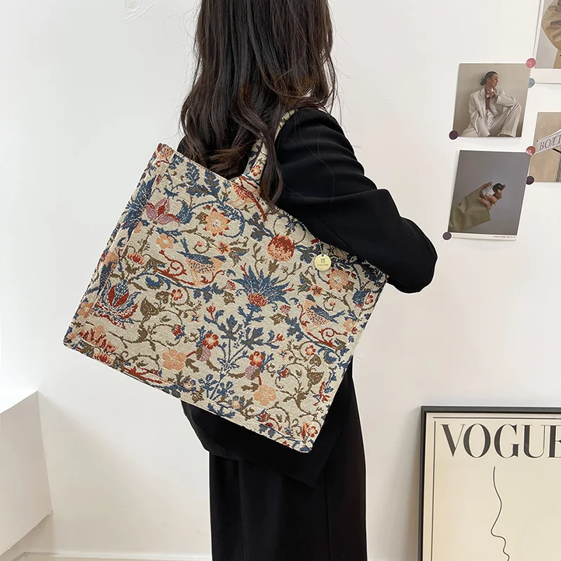 Large Capacity Tote Bag Luxury Designer Handbags For Women 2022 Brand Jacquard Embroidery Canvas Shoulder Bag Big Shopper Bags