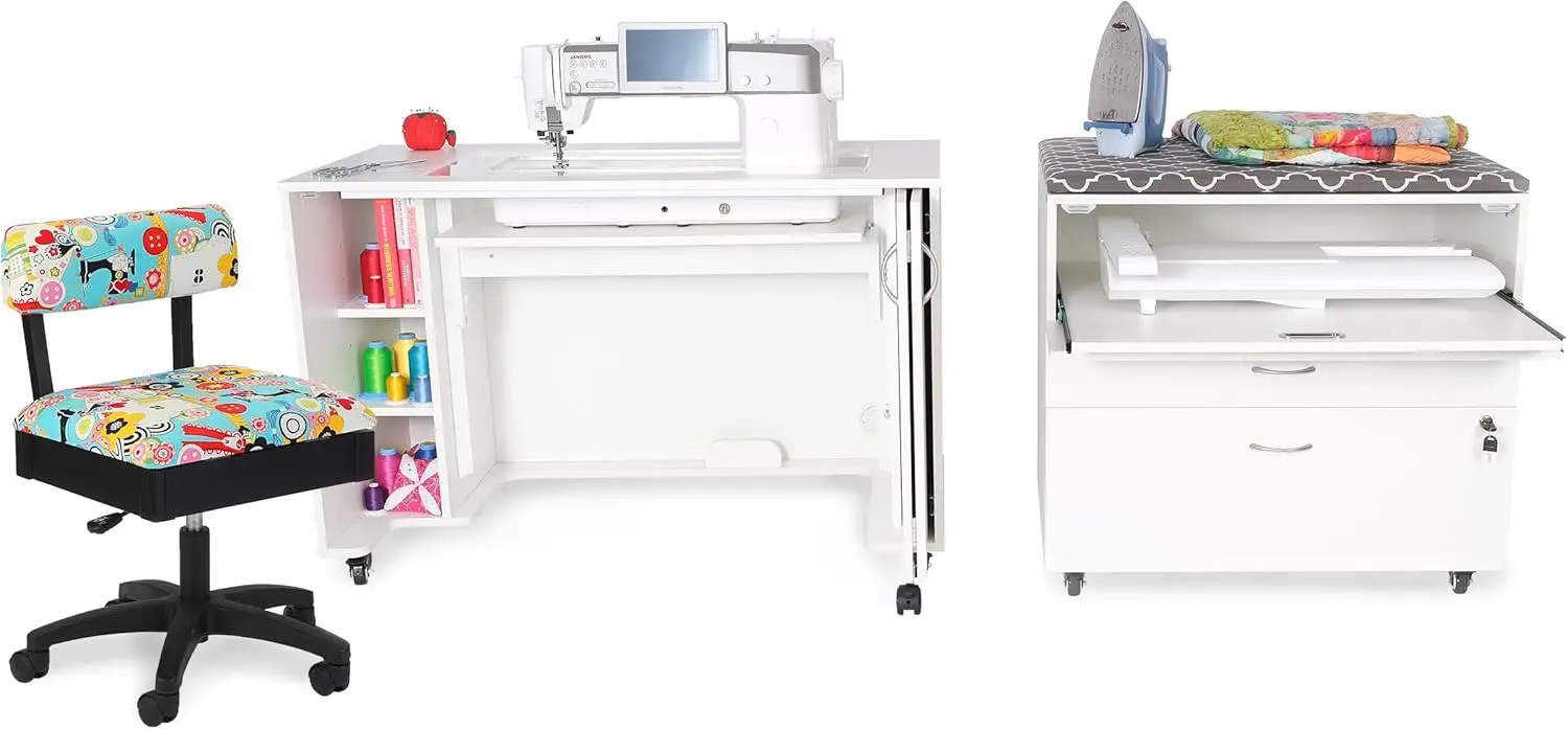 - Kangaroo Sewing Furniture Mod Lift Hydraulic Xl 2071 And Embroidery Storage 2081, White, With H6880 Sew Wow! Hydraulic Chair