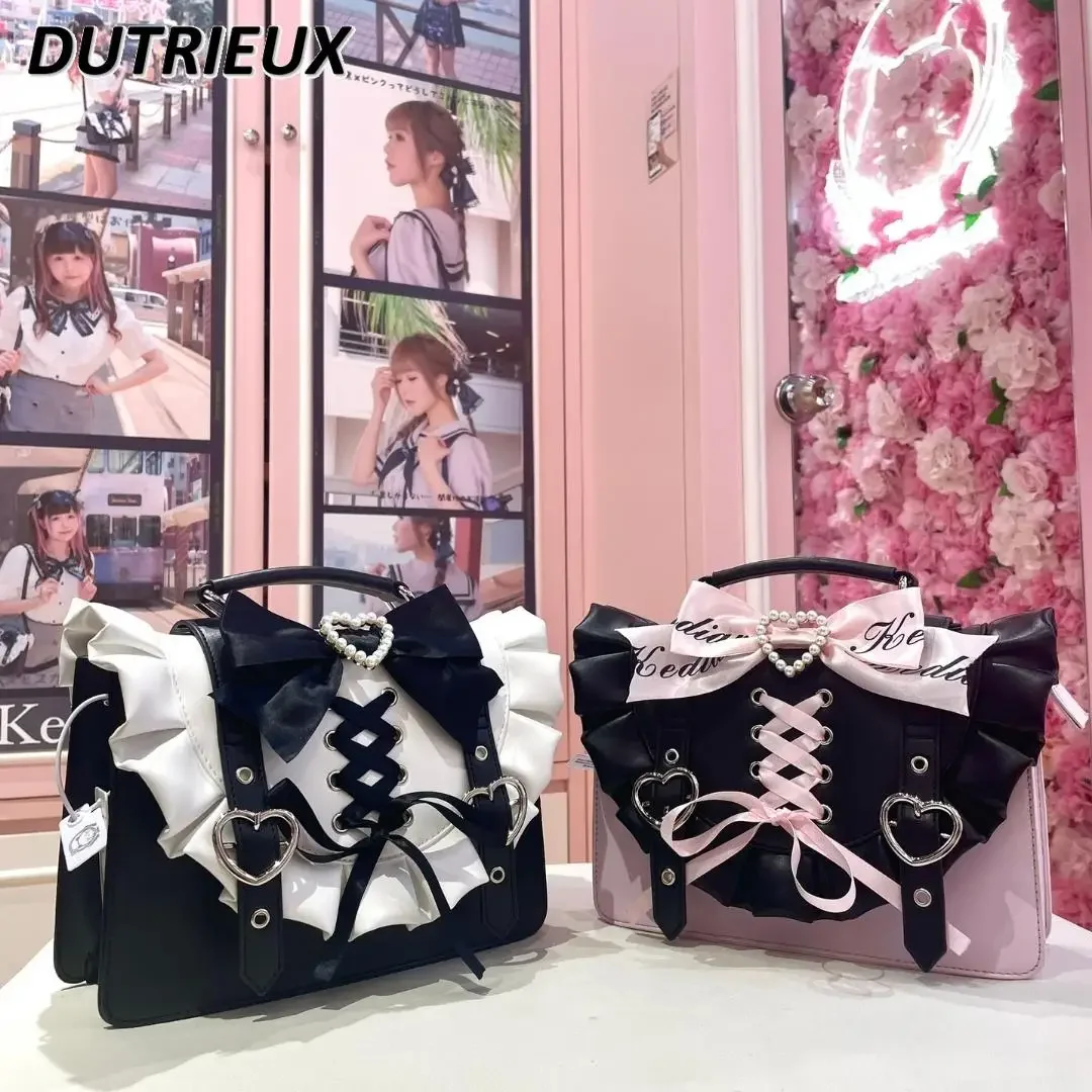 Japanese Sweet and Cute Girl Versatile Bow Love Messenger Bag Original Mine Series Mass-produced Handbag Cosmetic Bags