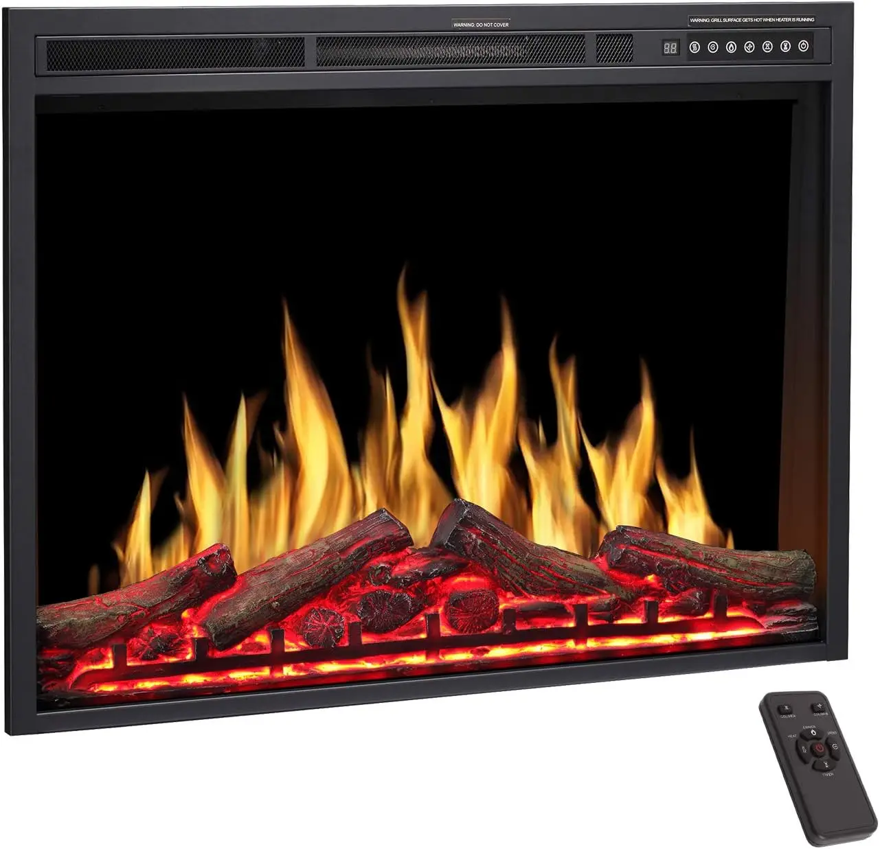 

34" Electric Fireplace Insert Adjustable Flame Colors, Log Colors, Flame Speed and Brightness, Remote Control, 750W/15