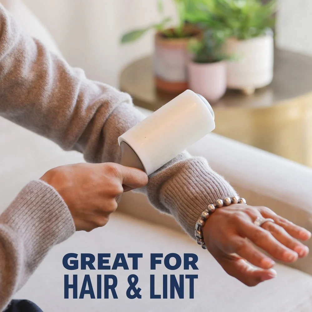 Lint Roller 95 Sheets Ergonomic Handle Quick Pick-Up Clothes Pet Hair Furniture Easy-Tear Adhesive Sheets Everyday Use