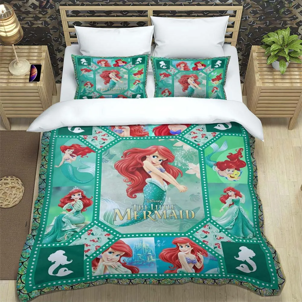 ديزني الفراش مجموعات ليتل ميرميد غطاء لحاف طقم سرير الملك الملكة أغطية سرير مع المخدة المفارش ديكور هدايا الأطفال