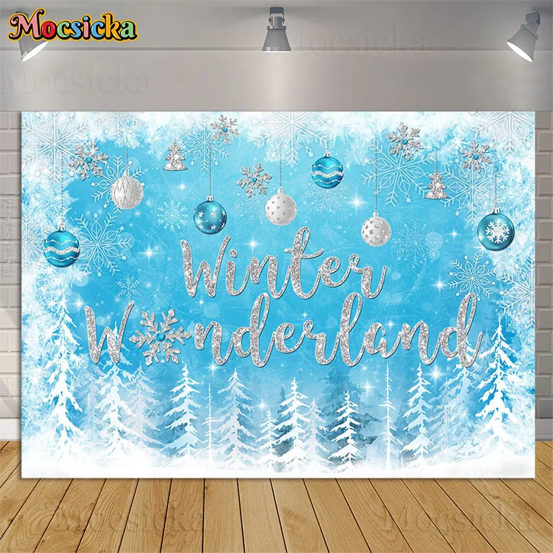 

Winter Wonderland Party Photography Backdrop Kids Birthday Cake Smash Background Xmas Snowflake Frozen Forest Photo Studio Decor