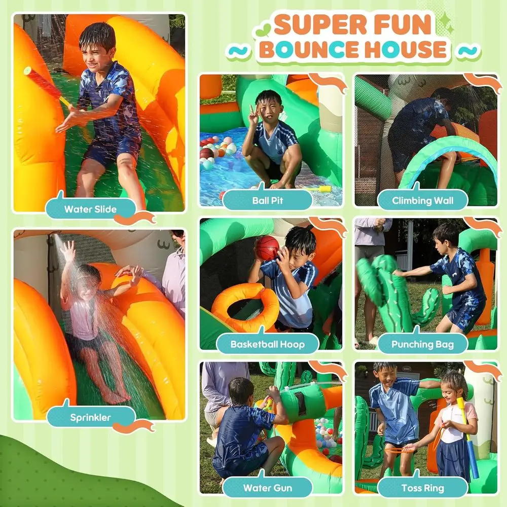 子供用滑り台付きバウンスハウス – ラマをテーマにしたウォーターバウンスハウス、クライミングウォール、スプラッシュプール、ボールピット付き – 水遊びと陸上遊び両用