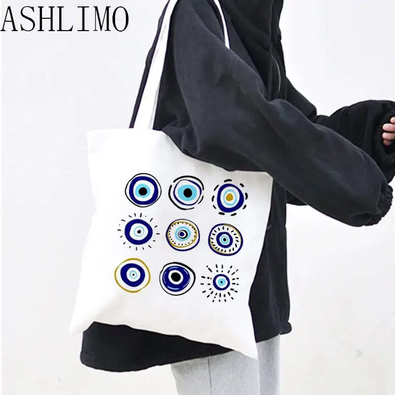 Shoulder Bag Tote Handbag Turkish Blue Evil Eye Large Capacity Women Casual Shopping Canvas Bag Fashion Storage  Student Bookbag