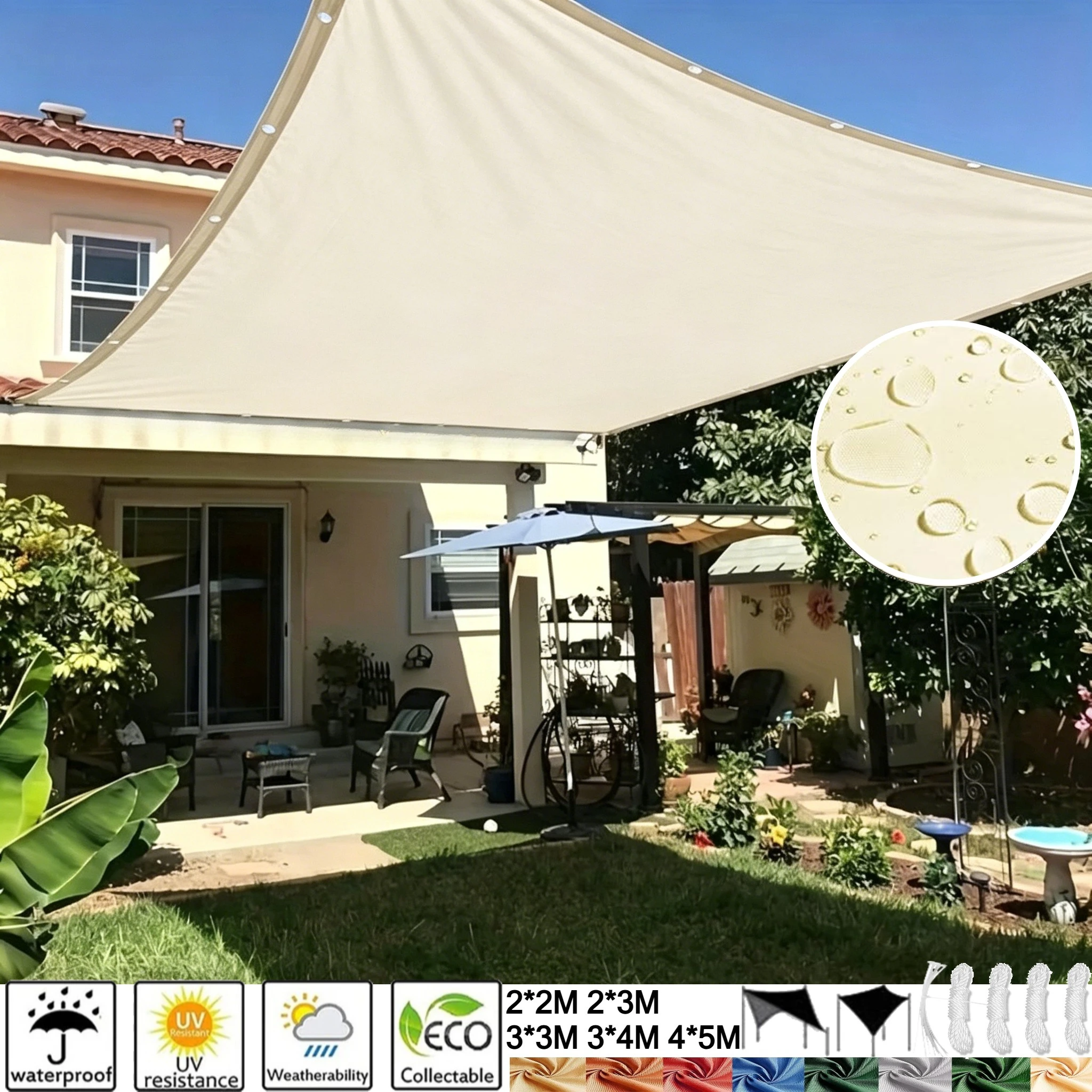 Waterproof UV Protection Canopy Outdoor Sun Shade Sail with Grommets 2/3/4/5M for Outdoor Garden Pool Patio Sunshade Cloth Tent