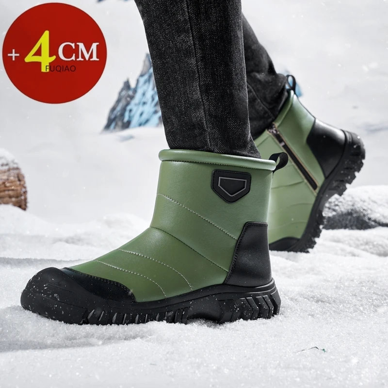 للجنسين الشتاء الثلوج الأحذية 4 سنتيمتر منصة الفراء اصطف الدفء حذاء من الجلد عدم الانزلاق مقاومة للاهتراء وسادة هوائية للراحة في الهواء الطلق #5