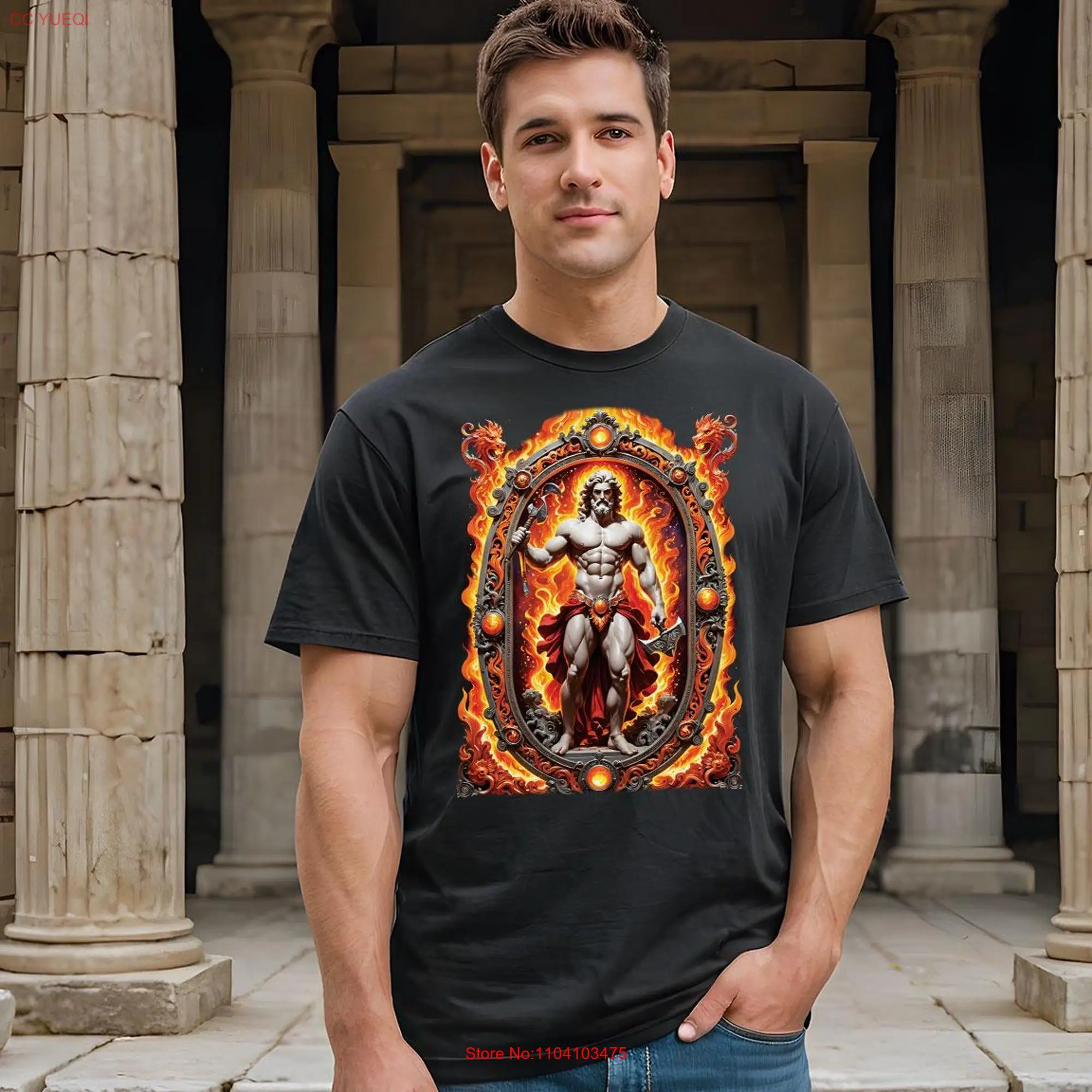 Hephaestus Greek God of Blacksmiths and Fire T Shirt long or short sleeves