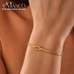 eManco Delicate Round Snake Chain Knotted Couple Friendship Bracelet Stainless Steel Gold-Plated Fashion Jewelry Wholesale