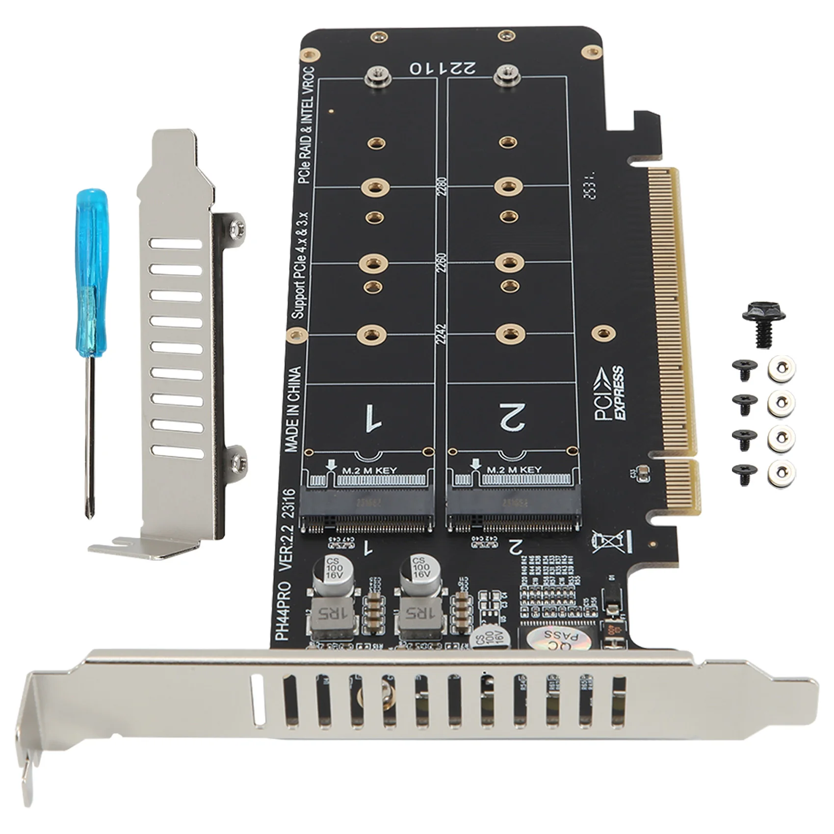 newyear828 PCIE 4.0 Dual-Disk PCIeX16 to M.2 M-Key NVME SSD Expansion Card,Supports 4 NVMe M.2 M Key 2280 SSD