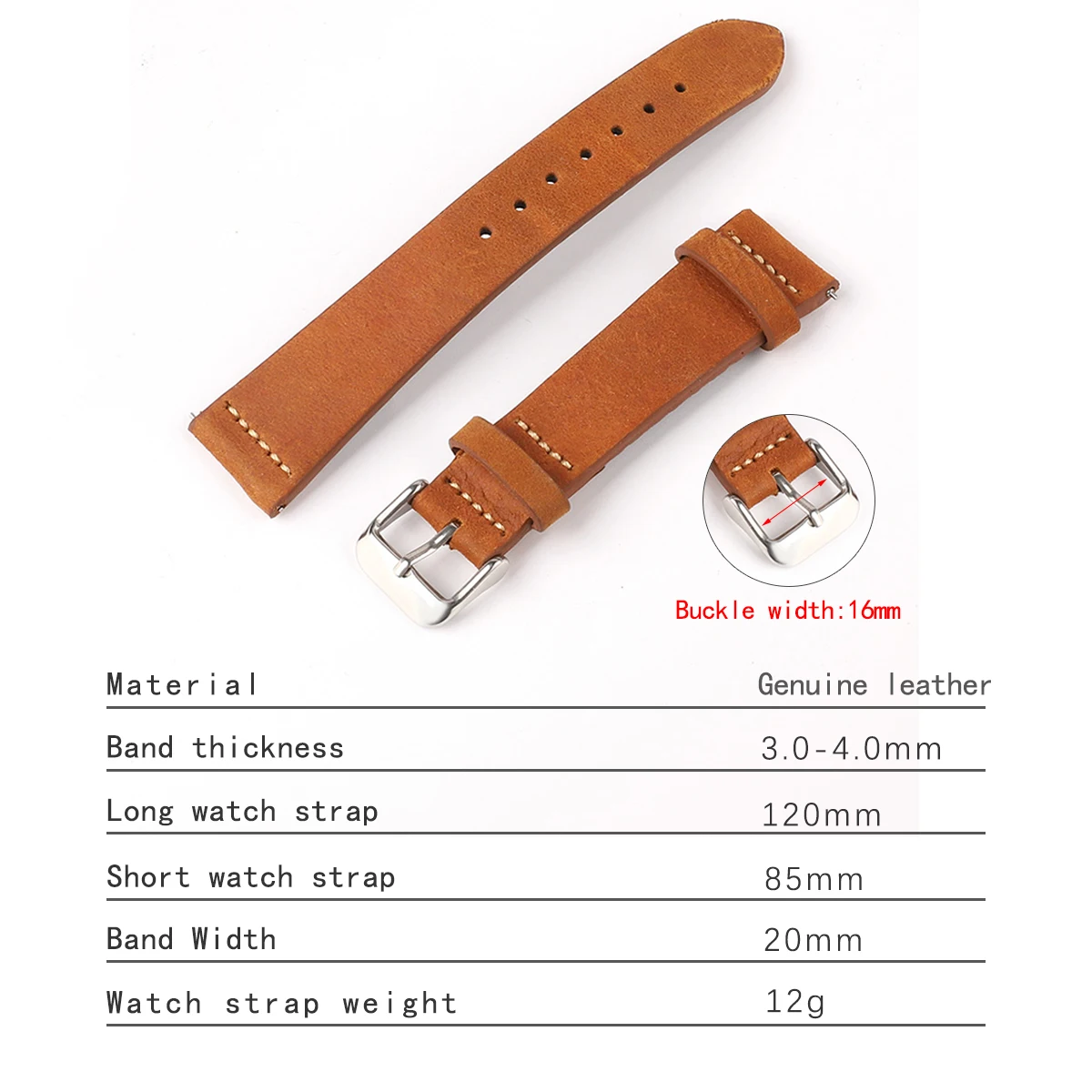 Oil Wax Leather Watch Strap Brown Gray Blue 19mm 20mm 21mm 22mm Watchband Handmade Stitching Quick Release Genuine Leather Strap