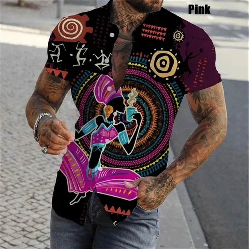 New Fashion 3D Africa Dashiki Shirts Men Summer Fashion Short Sleeve Shirt Slim-Fit Button Up Casual Shirts Male Comfortable Top