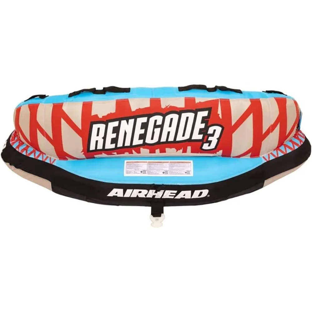 AHRE-503 Renegade Big 3 Person Inflatable Towable Water Tube Seat Rider Boating Tubing Kit with Boat Pull Rope and Pump