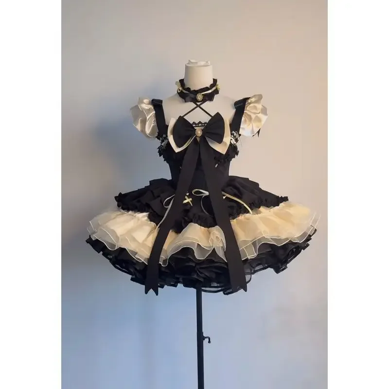 

Sweet Y2k Mesh Princess Party Puffy Dress Japanese Kawaii Lolita Short Dresses Sexy Hot Girl Flying Sleeves Bow Waist Slim Dress