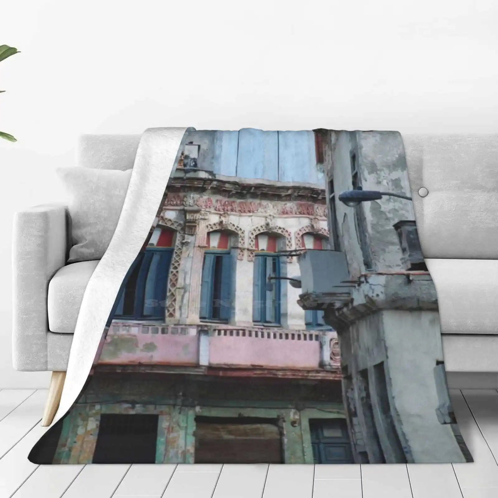 Aideu Cuba Blanket Soft Warm Travel Portable Blanket Habana Havana Aged America Architectural Architecture Balcony Bar Building