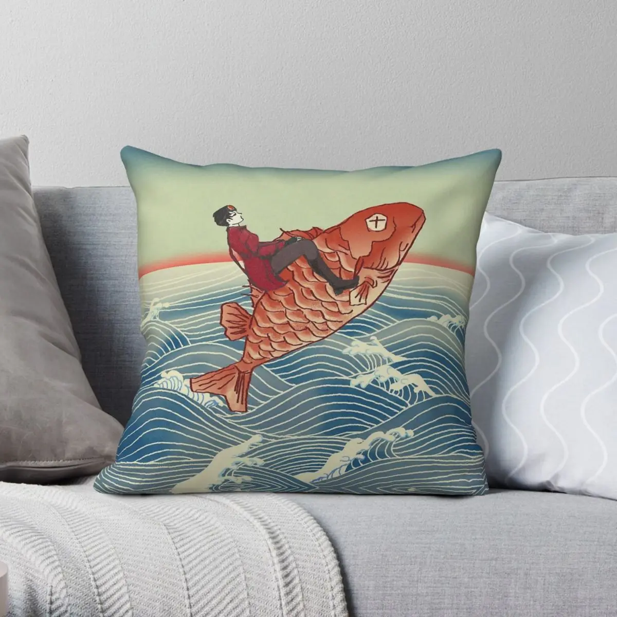 Patricia Tannis Rides The Fish Square Pillowcase Polyester Linen Velvet Printed Zip Decorative Home Cushion Cover Wholesale